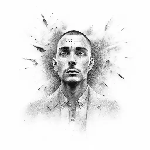 man fading into light above tattoo design idea
