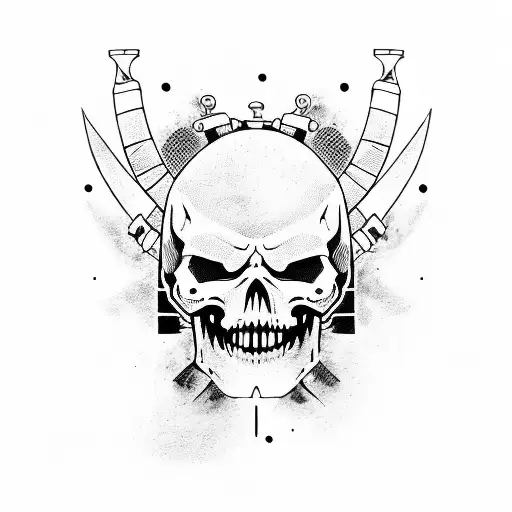 skull face samurai holding a katana tattoo design idea
