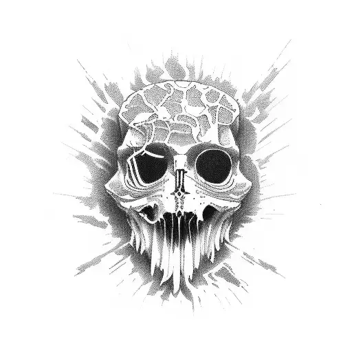 broken skull hold by a bold eagle ambiented like japan tattoo design idea