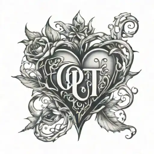Design a tattoo with a large heart and the initials O.R.U.T. with intertwined and thorny letters. tattoo design idea