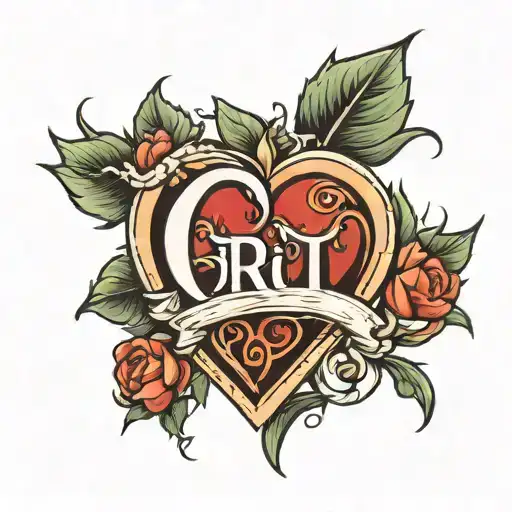 Design a tattoo with a large heart and the initials ORUT with intertwined and thorny letters. tattoo design idea