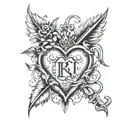 Design a tattoo with a large heart and the initials ORUT with intertwined and thorny letters. tattoo design idea