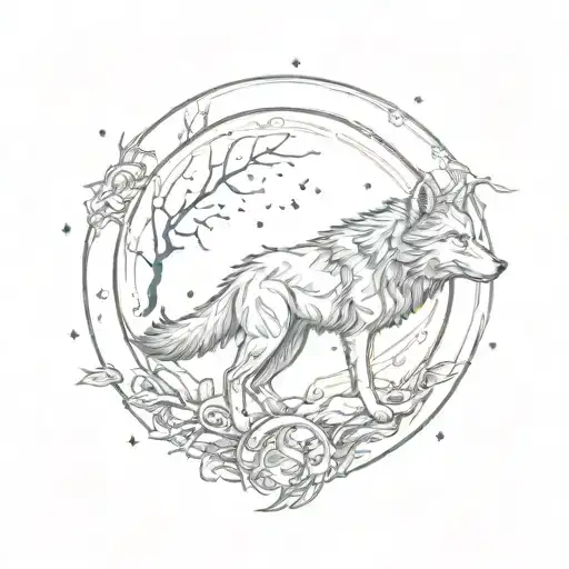 wolf and moon merging together tattoo design idea