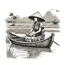 vietnam mekong delta boat woman ricefield mountain tattoo design idea