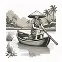 vietnam mekong delta boat woman ricefield mountain tattoo design idea