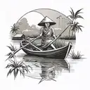 vietnam mekong delta boat woman ricefield mountain tattoo design idea