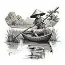 vietnam mekong delta boat woman ricefield mountain tattoo design idea