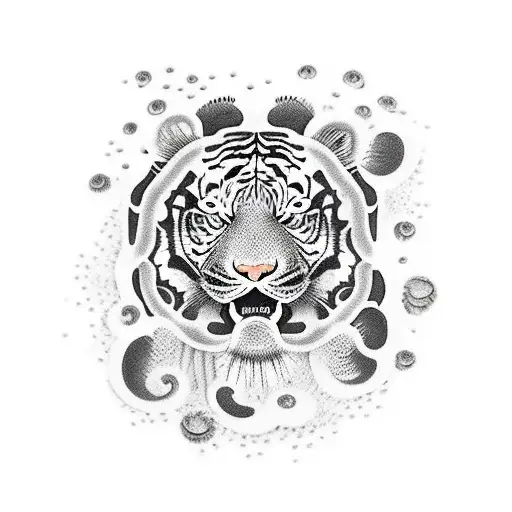 A tiger skin with a jellyfish swimming  tattoo design idea