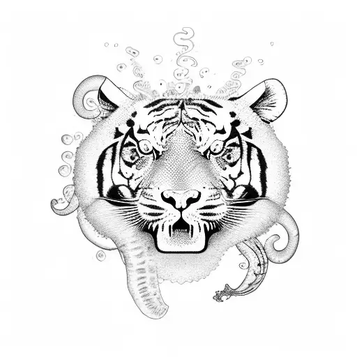 A tiger skin with a jellyfish swimming  tattoo design idea