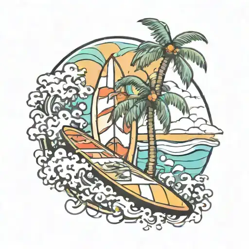 palm tree surf board design tattoo design idea