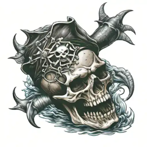pirates skull sea diving shark tattoo design idea