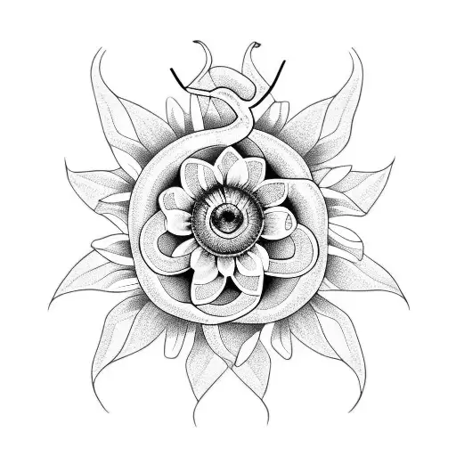 A snake with an iris flower and a sunflower tattoo design idea