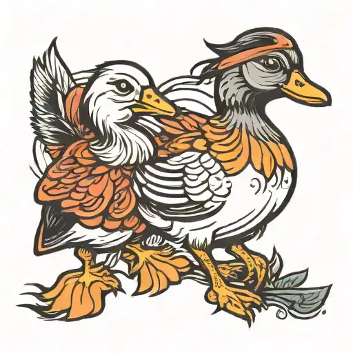 chick and duck standing tattoo design idea