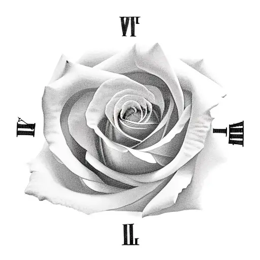 a wishy connected to a clock and a rose tattoo design idea