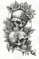 skull, rose, compass tattoo design idea