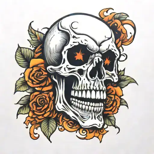 90s themed horror skull tattoo design idea