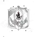 A frontend developer coding on a vintage motorcycle, with a Romanian flag flying in the background tattoo design idea