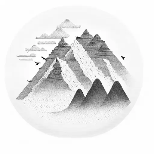 mountain with beach view, buffalo's and birds  tattoo design idea