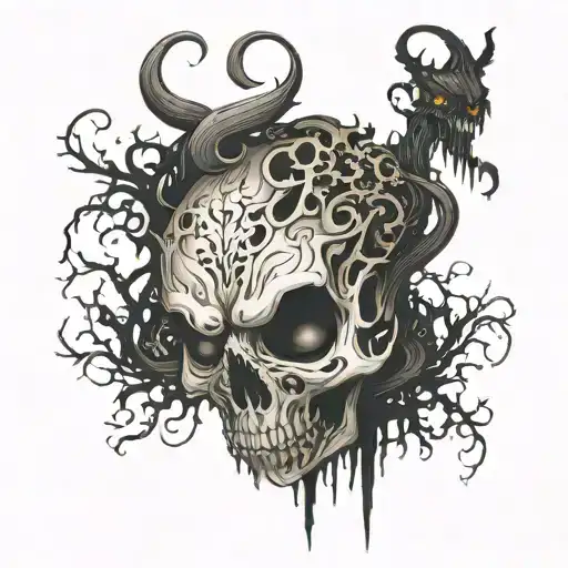 A monster hidden inside a human body and trying to come outside the body tattoo design idea