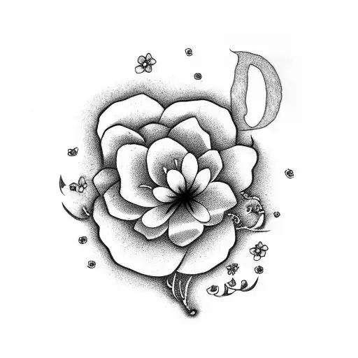 forget me not flower with kanji love and letter m tattoo design idea
