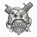 X-box controller and the name "Jason" written underneath tattoo design idea