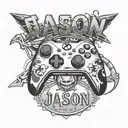 X-box controller and the name "Jason" written underneath tattoo design idea