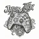X-box controller and the name "Jason" written underneath tattoo design idea