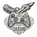 X-box controller and the name "Jason" written underneath tattoo design idea