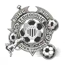 A dynamic and detailed tattoo design featuring the Racing Club de Avellaneda and Instituto de Cordoba logos intertwined with a soccer ball, symbolizing the client's love for both teams and the sport of futbol. tattoo design idea