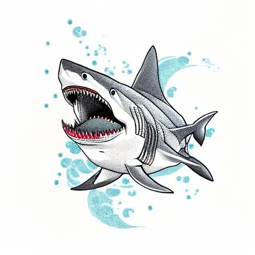shark with cherry blossom  tattoo design idea