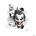 joker smiling and below him is 3 dogs barking aggressively  tattoo design idea