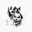 joker smiling and below him is 3 dogs barking aggressively  tattoo design idea