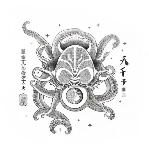 space stars planets octopus tattoo design idea