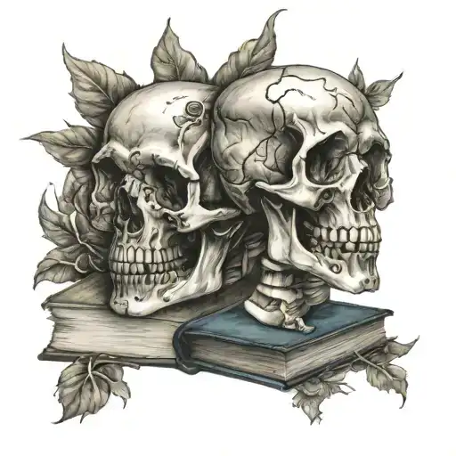 skulls, books, fantasy, love, to whatever end  tattoo design idea