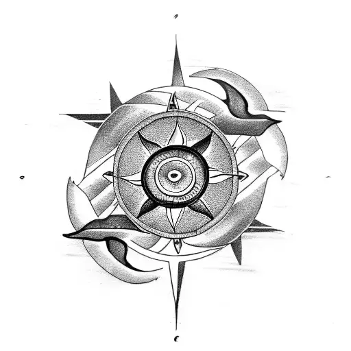 sun anchor compass bird yin-yang tattoo design idea