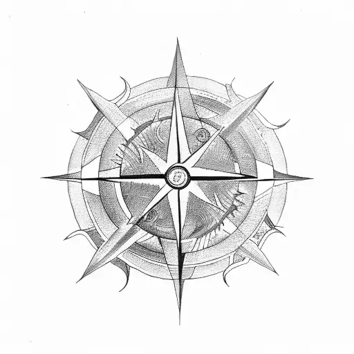 sun anchor compass bird yin-yang tattoo design idea