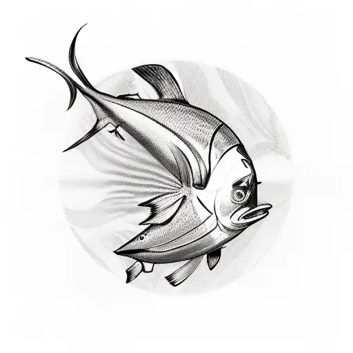 A realistic sketch of a tuna with your kids' names incorporated in the scales tattoo design idea