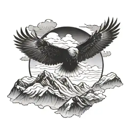 A majestic eagle soaring over a mountain landscape tattoo design idea