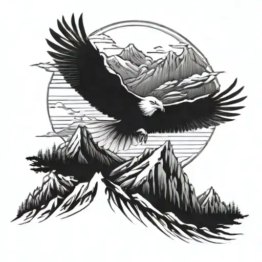 A majestic eagle soaring over a mountain landscape tattoo design idea