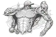 chest tattoo featuring scientist that looks like a skate boarder tattoo design idea