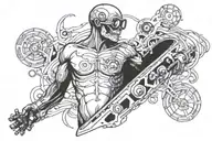 chest tattoo featuring scientist that looks like a skate boarder tattoo design idea