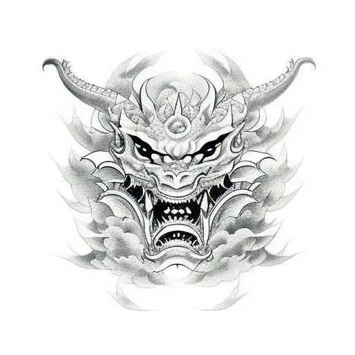 japanese dragon mask drawing