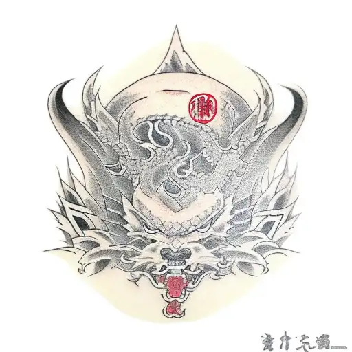 Old yakuza is surfing at dragon tattoo design idea