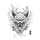 Old yakuza is surfing at dragon tattoo design idea