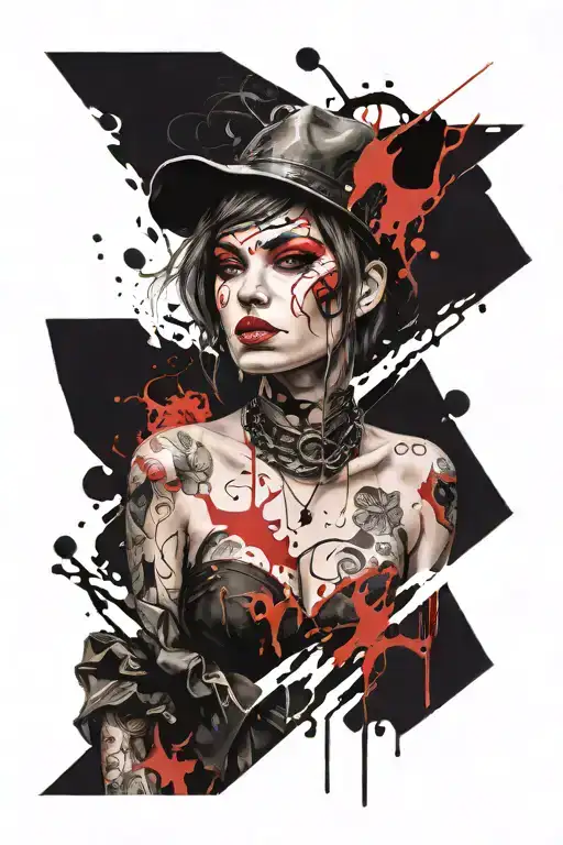 young woman black flame tattoo design idea