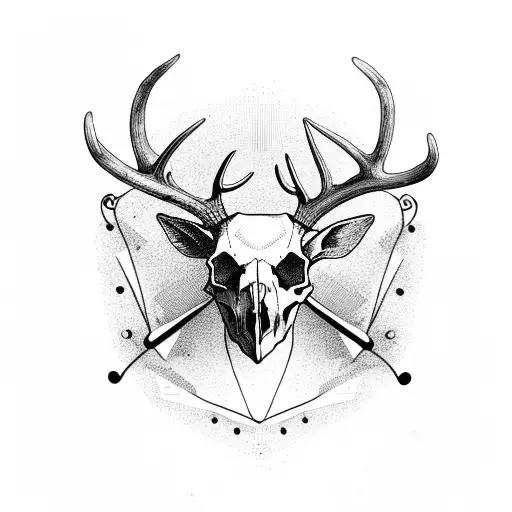 A deer skull with antlers made of guitar necks tattoo design idea