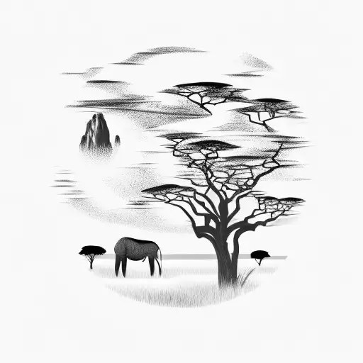 African savannah landscape with a teacher's silhouette in the foreground tattoo design idea
