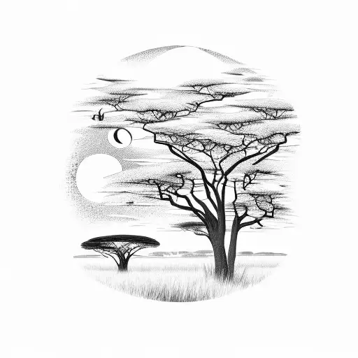 African savannah landscape with a teacher's silhouette in the foreground tattoo design idea