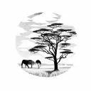 African savannah landscape with a teacher's silhouette in the foreground tattoo design idea