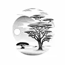 African savannah landscape with a teacher's silhouette in the foreground tattoo design idea